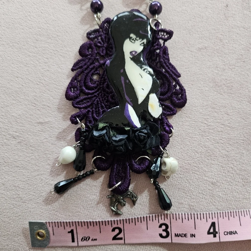Elvira, Mistress Of The Dark Lace Beaded Handmade Necklace